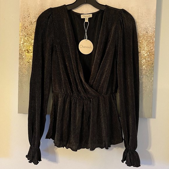 Chenault Metallic Crossover Peplum Blouse (NWT) - Picture 3 of 13